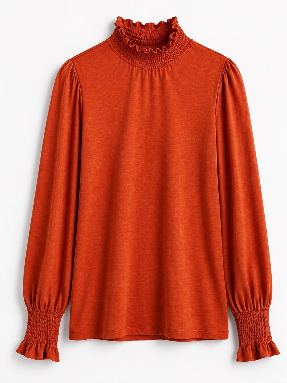 SUNDRY Smocked Mock Neck Puff Shoulder Top NWT Pima Cotton Spice Orange XS or 0